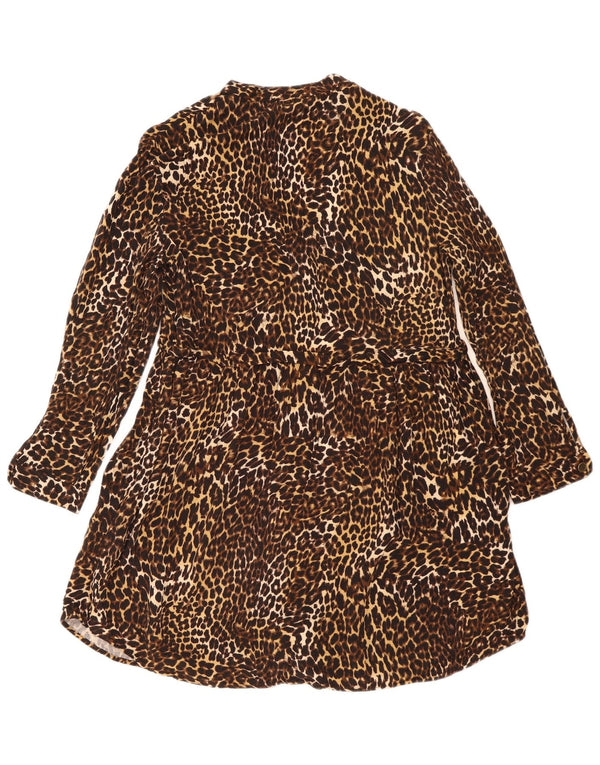 Vestido camisa Zara feminino Z1975 Reino Unido 10 pequeno marrom estampa animal viscose