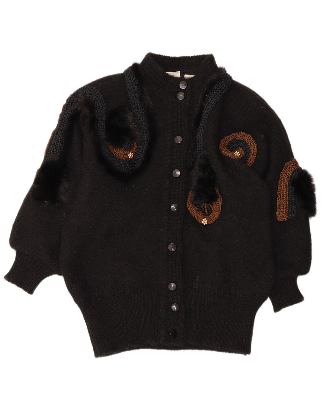 Suéter cardigã feminino VINTAGE com padrão abstrato UE 42/44 grande preto