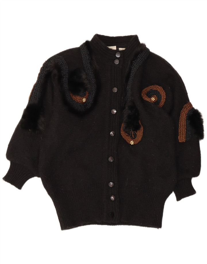 Suéter cardigã feminino VINTAGE com padrão abstrato UE 42/44 grande preto