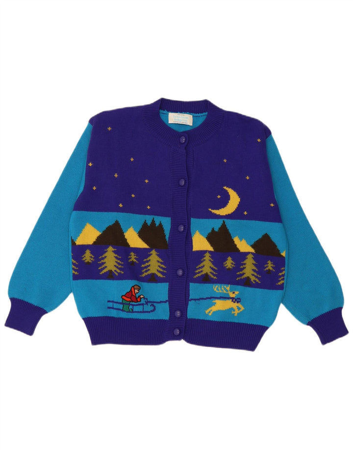 Suéter cardigã feminino Benetton de inverno IT 48 XL azul colorblock lã