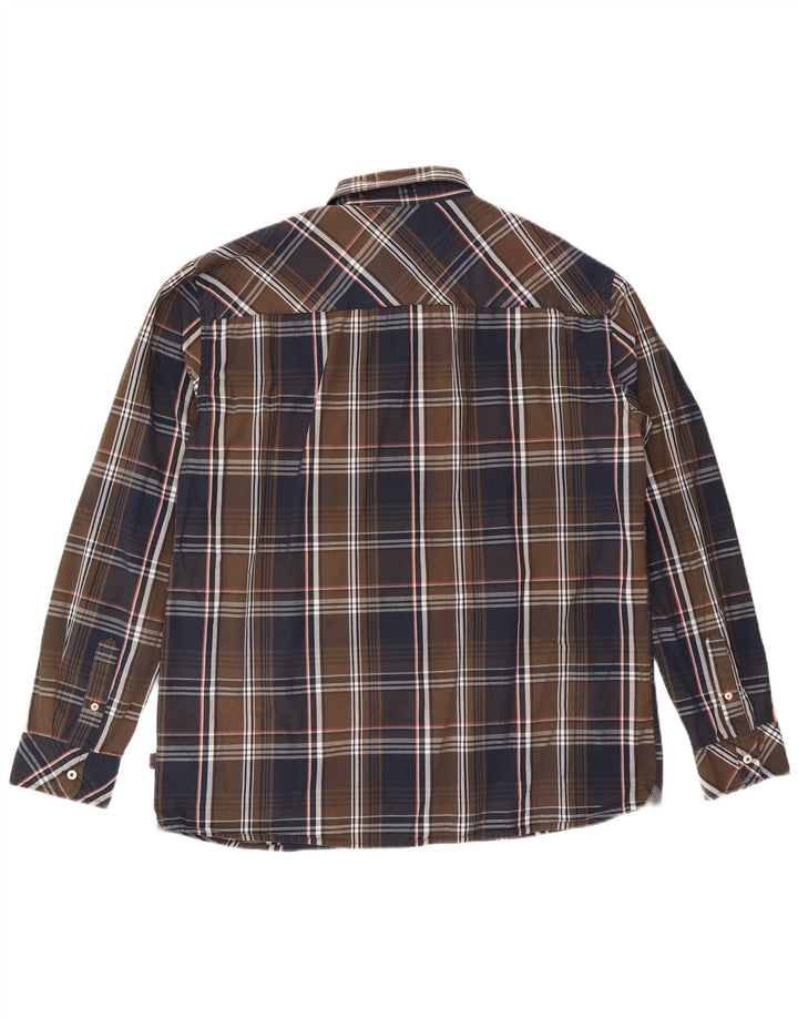 Camisa masculina Mustang Slim Fit 2XL algodão xadrez marrom