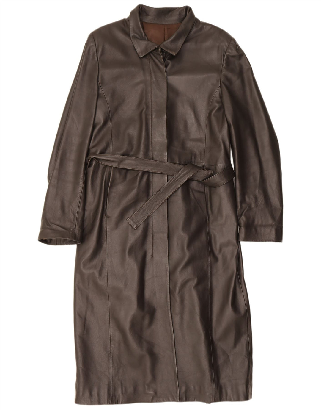 Casaco de couro feminino vintage IT 46 grande marrom