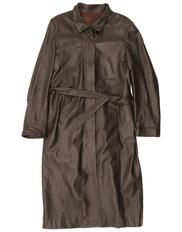 Casaco de couro feminino vintage IT 46 grande marrom