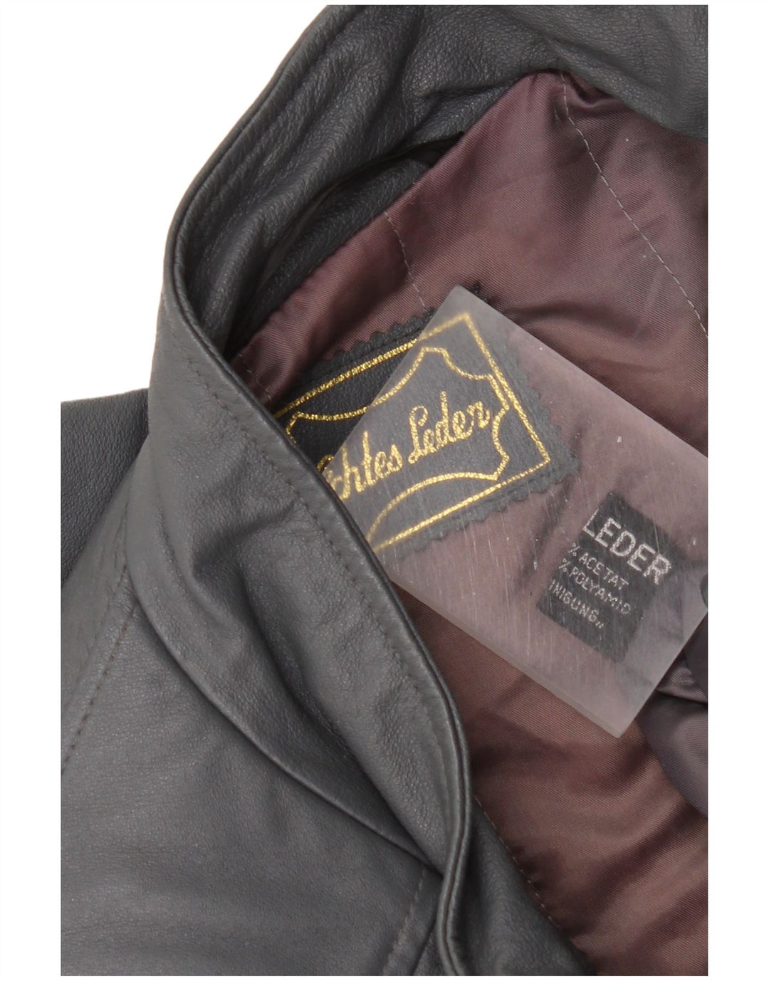 Casaco de couro oversized feminino vintage Reino Unido 18 XL couro cinza