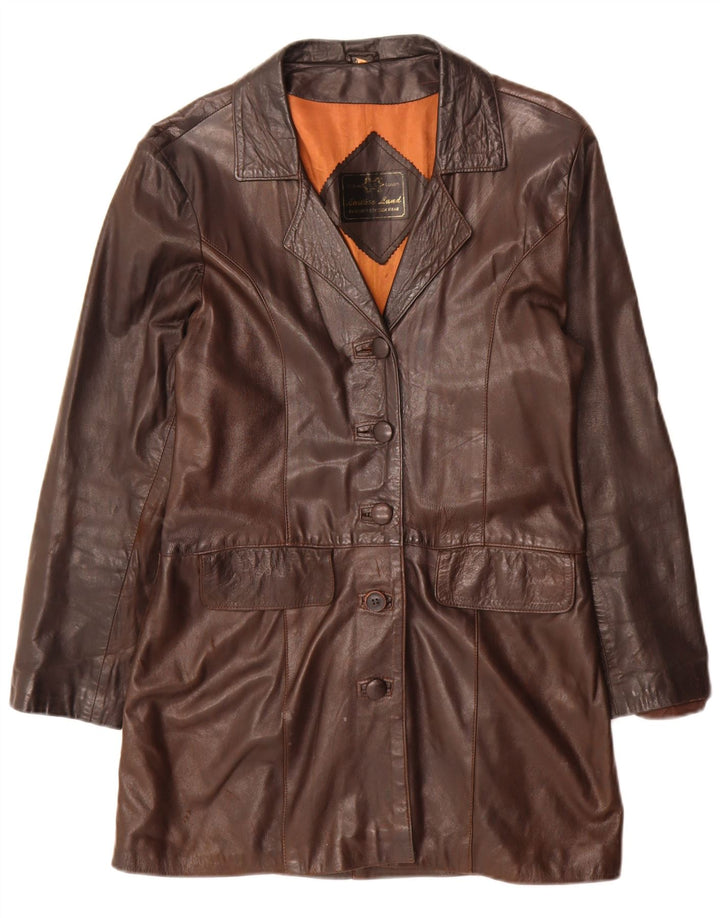 Casaco de couro feminino vintage Reino Unido 14 grande marrom