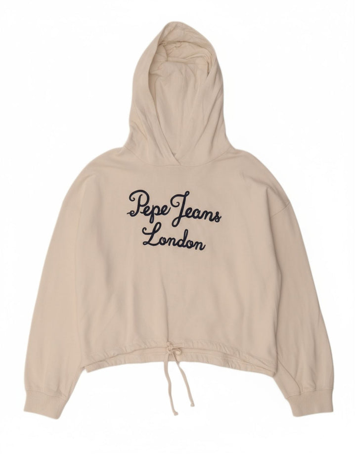 Suéter feminino com capuz estampado oversized PEPE JEANS Reino Unido 14 médio branco