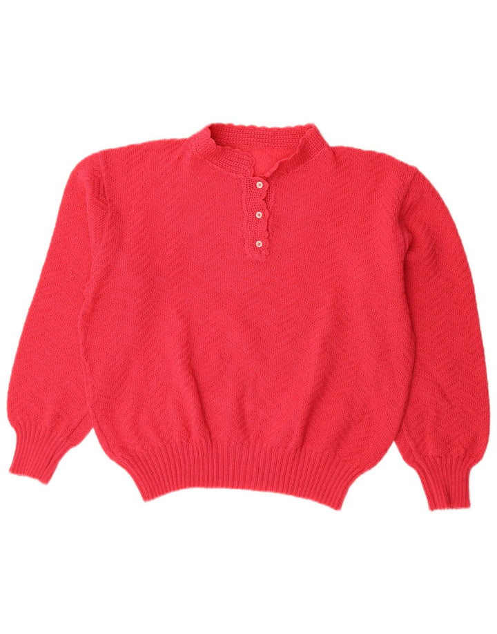 Suéter feminino vintage com gola redonda e botão UK 16 grande vermelho
