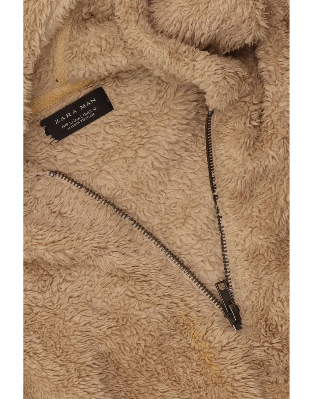 Suéter de lã com capuz masculino ZARA grande bege
