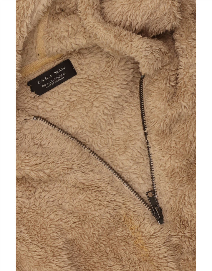 Suéter de lã com capuz masculino ZARA grande bege