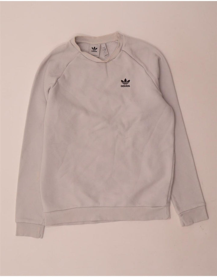 ADIDAS Mens Sweatshirt Jumper Pequeno Algodão Branco