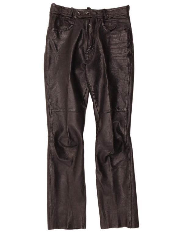 Calça feminina vintage de couro bootcut W28 L30 couro preto