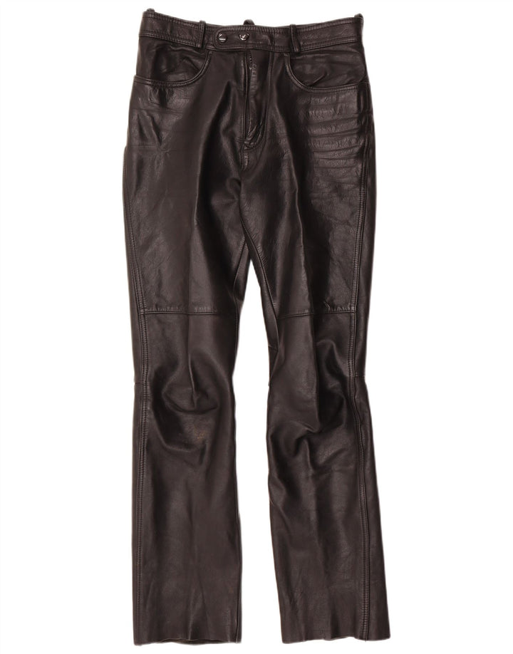 Calça feminina vintage de couro bootcut W28 L30 couro preto
