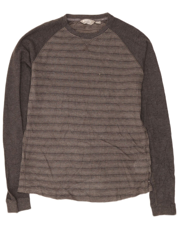 Mountain Warehouse Mens Top Manga Longa Grande Algodão Listrado Cinza