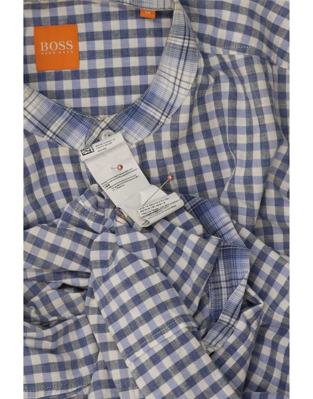 Camisa masculina Hugo Boss de algodão guingão azul médio