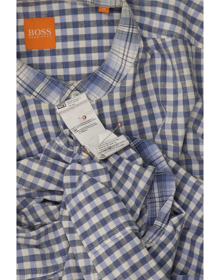 Camisa masculina Hugo Boss de algodão guingão azul médio