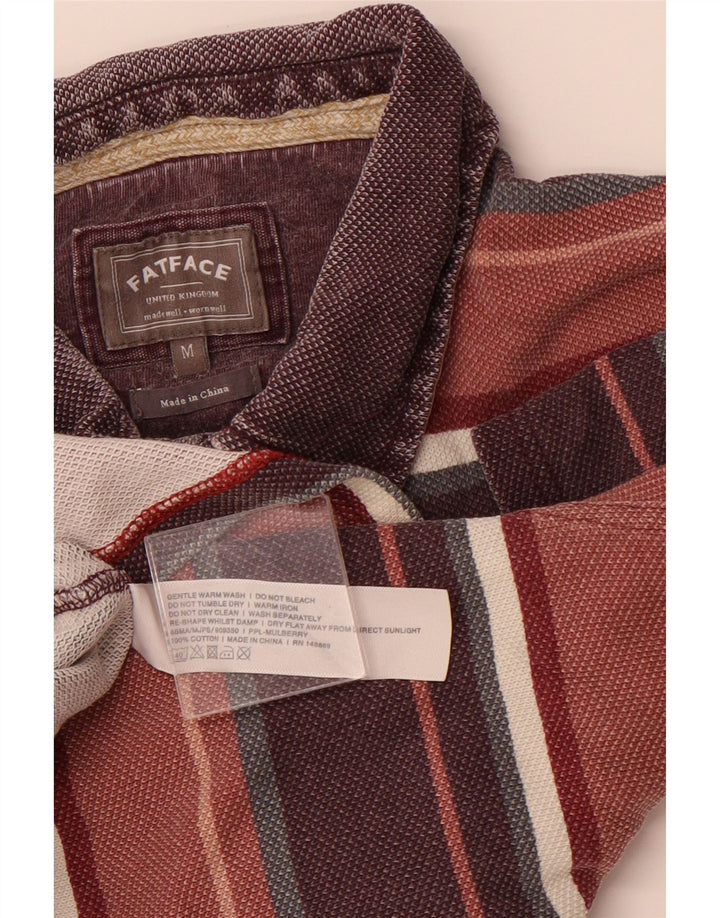 Camisa polo masculina FAT FACE de algodão listrado médio Borgonha