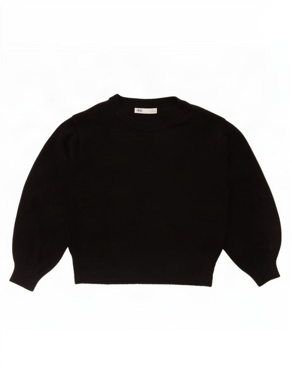 Zara Suéter feminino com gola redonda, Reino Unido 10, pequeno, preto, acrílico