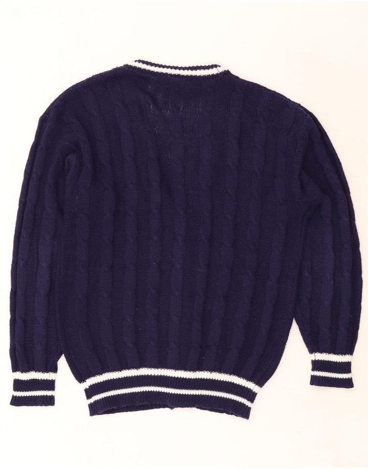 Suéter cardigã masculino vintage IT 48/50 poliéster listrado azul marinho médio