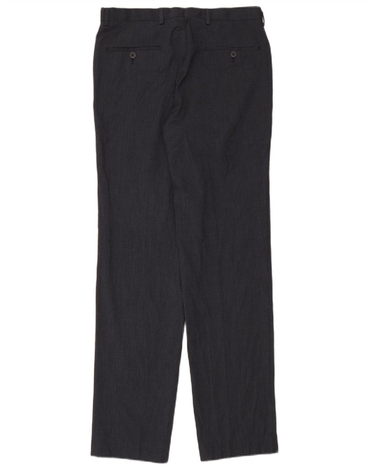 Calça masculina de terno reto Marks & Spencer W30 L33 azul marinho poliéster