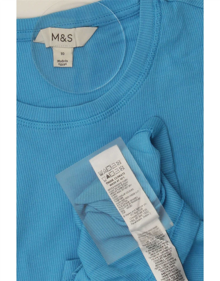 Top feminino Marks & Spencer manga comprida Reino Unido 10 algodão azul pequeno