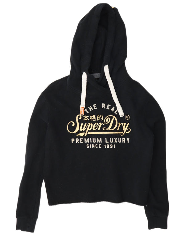 Suéter com capuz superdimensionado gráfico feminino Superdry Reino Unido 8 pequeno algodão preto