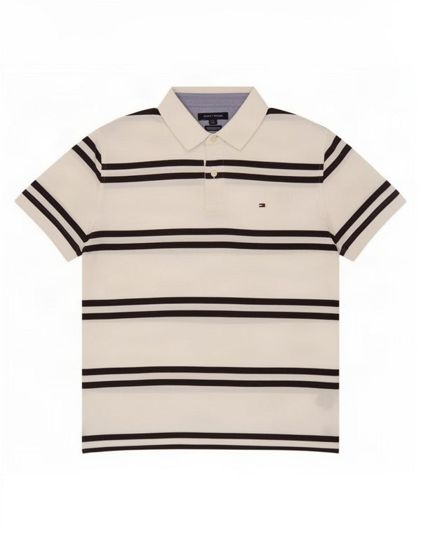 Camisa polo masculina Tommy Hilfiger grande listrada branca