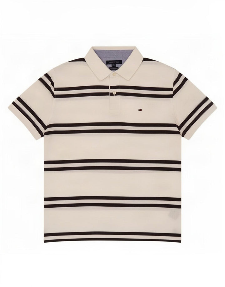 Camisa polo masculina Tommy Hilfiger grande listrada branca