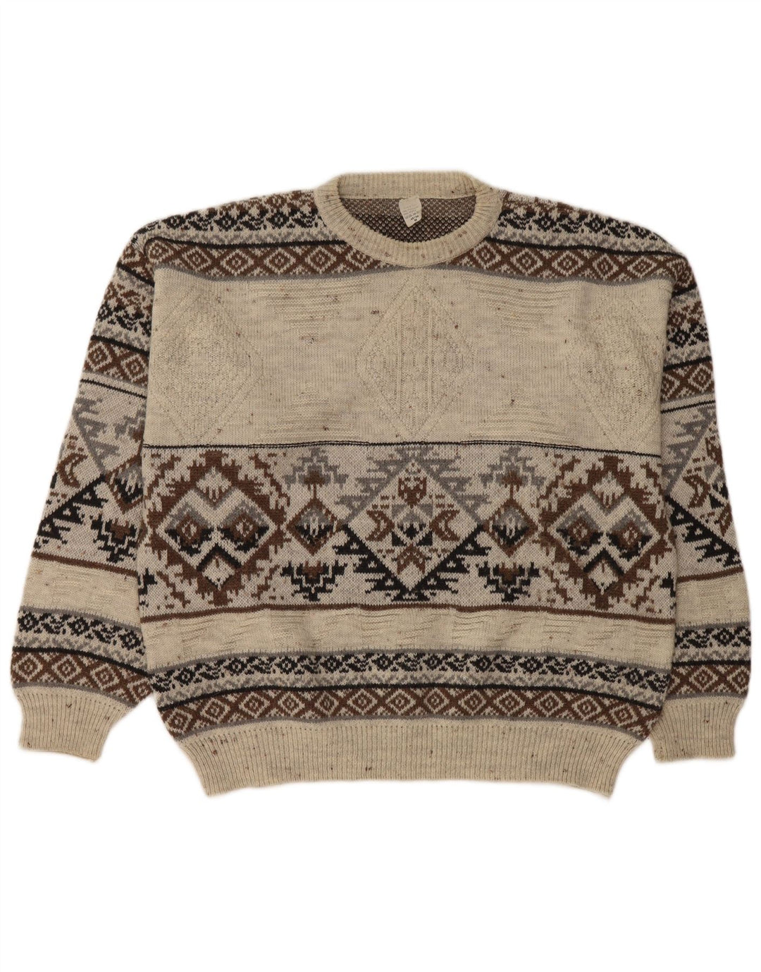 Suéter masculino vintage com gola redonda IT 48/50 médio branco Fair Isle