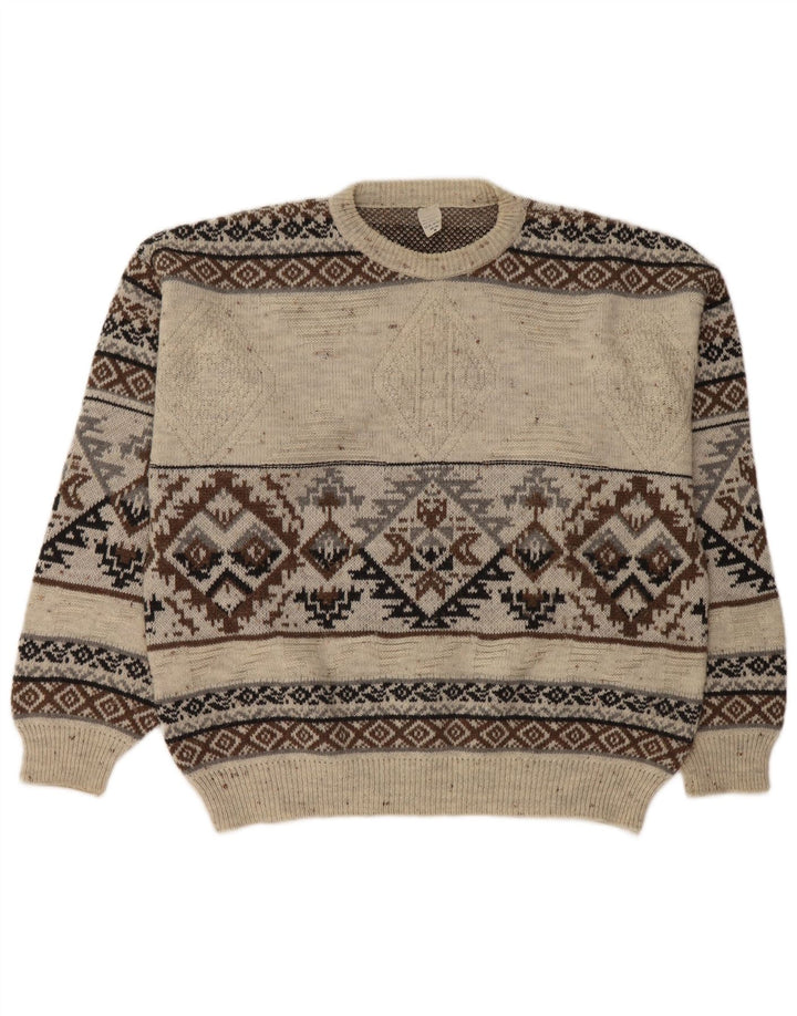 Suéter masculino vintage com gola redonda IT 48/50 médio branco Fair Isle
