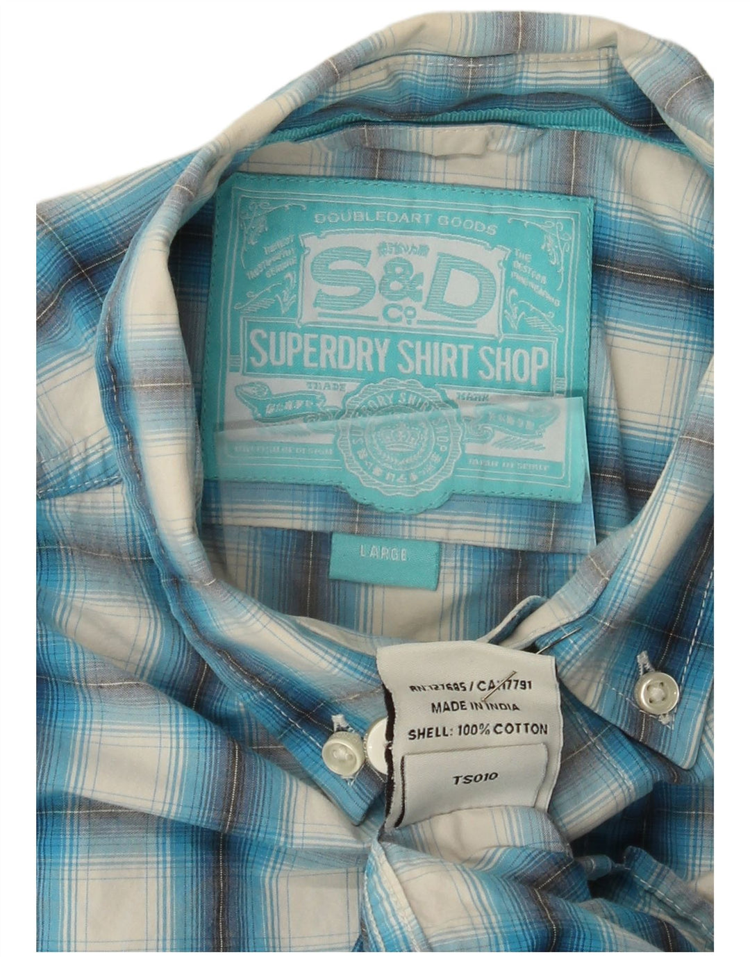 Camisa masculina Superdry grande algodão xadrez azul