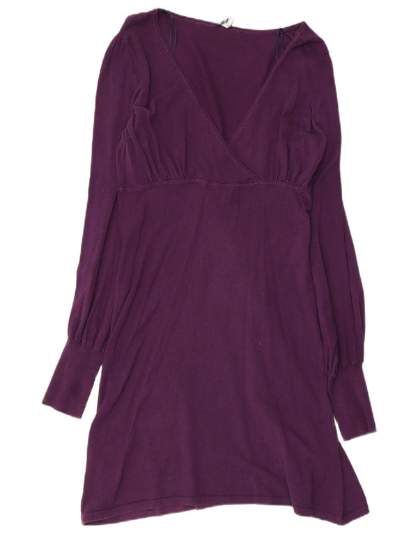 Vestido jumper feminino Oasis de manga comprida Reino Unido 14 algodão roxo médio