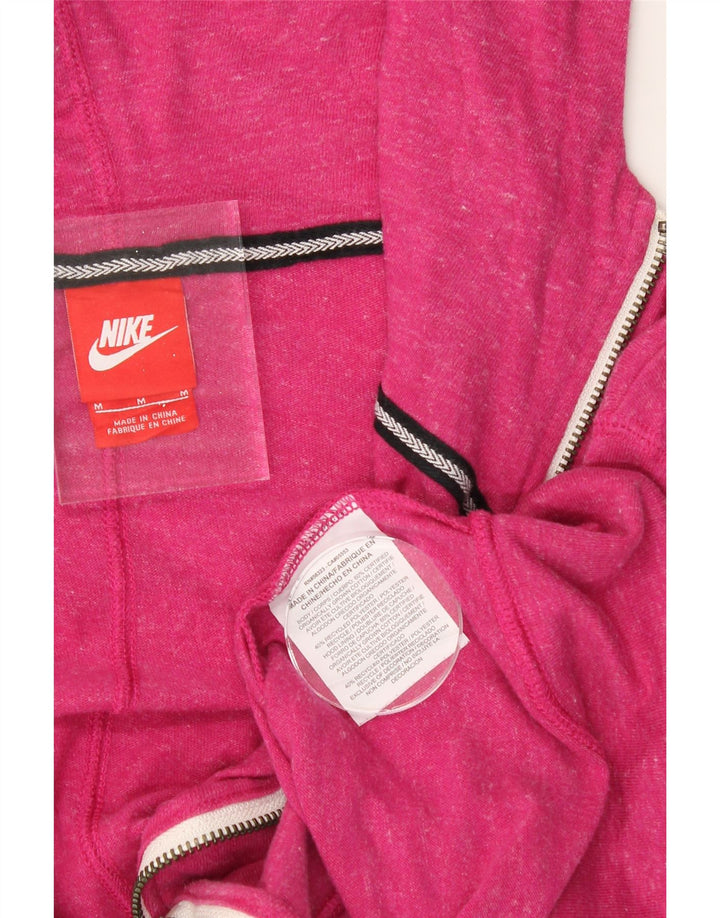 NIKE Womens Zip Hoodie Sweater UK 14 Medium Pink Flecked Cotton Vintage Nike and Second-Hand Nike from Messina Hembry 