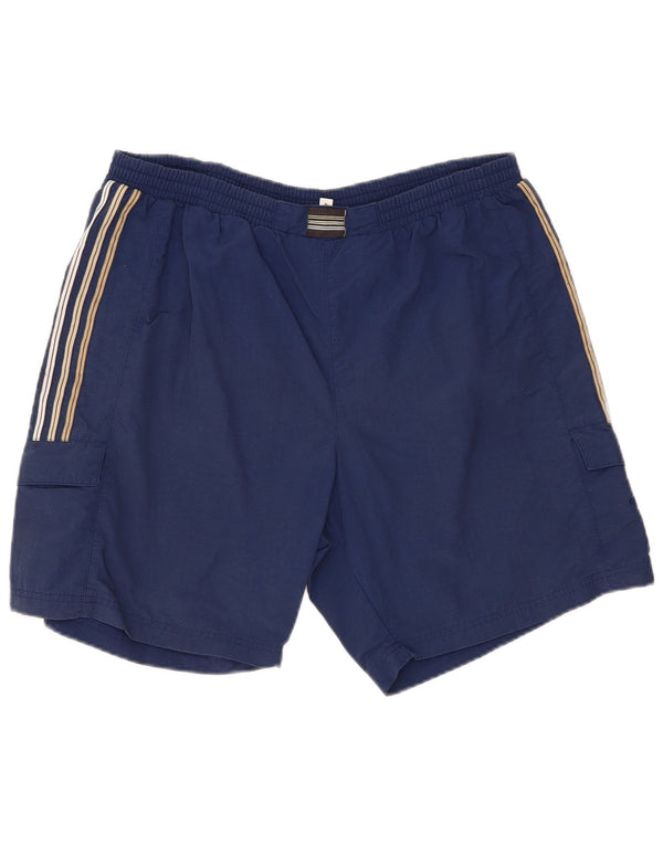 Adidas Mens Cargo Sport Shorts Grande Azul Marinho Listrado Poliéster Esportes