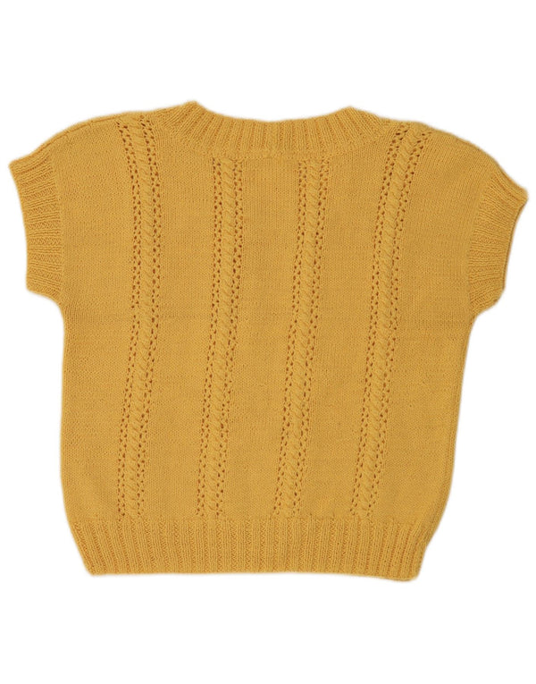 Suéter feminino vintage de manga curta com gola canoa Reino Unido 14 médio amarelo