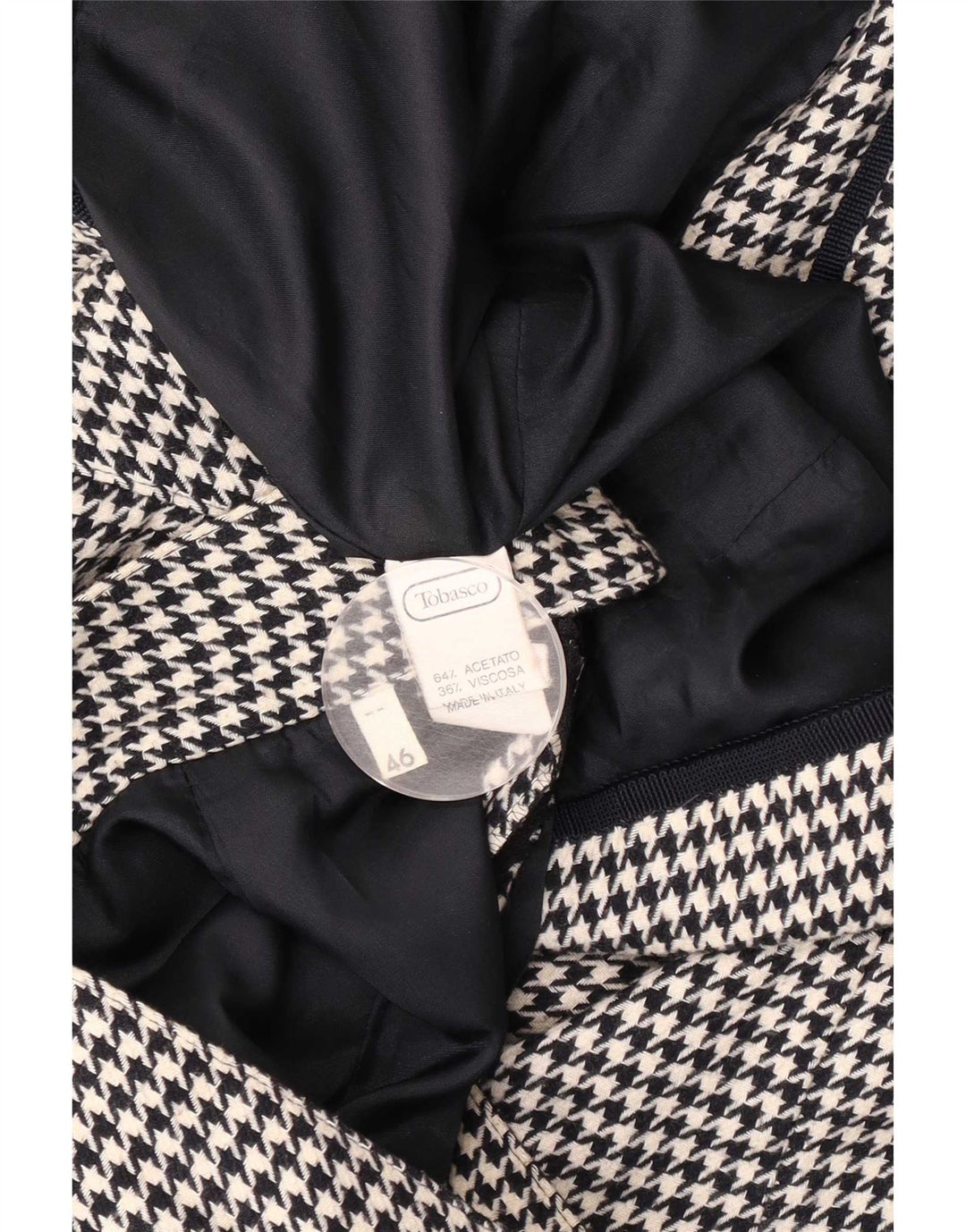 Conjunto de saia feminina vintage com 5 botões e 2 peças IT 46 grande W28 preto houndstooth