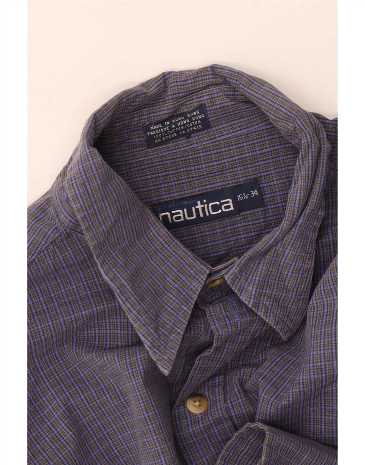 Camisa masculina Nautica tamanho 16 1/2 grande algodão xadrez azul