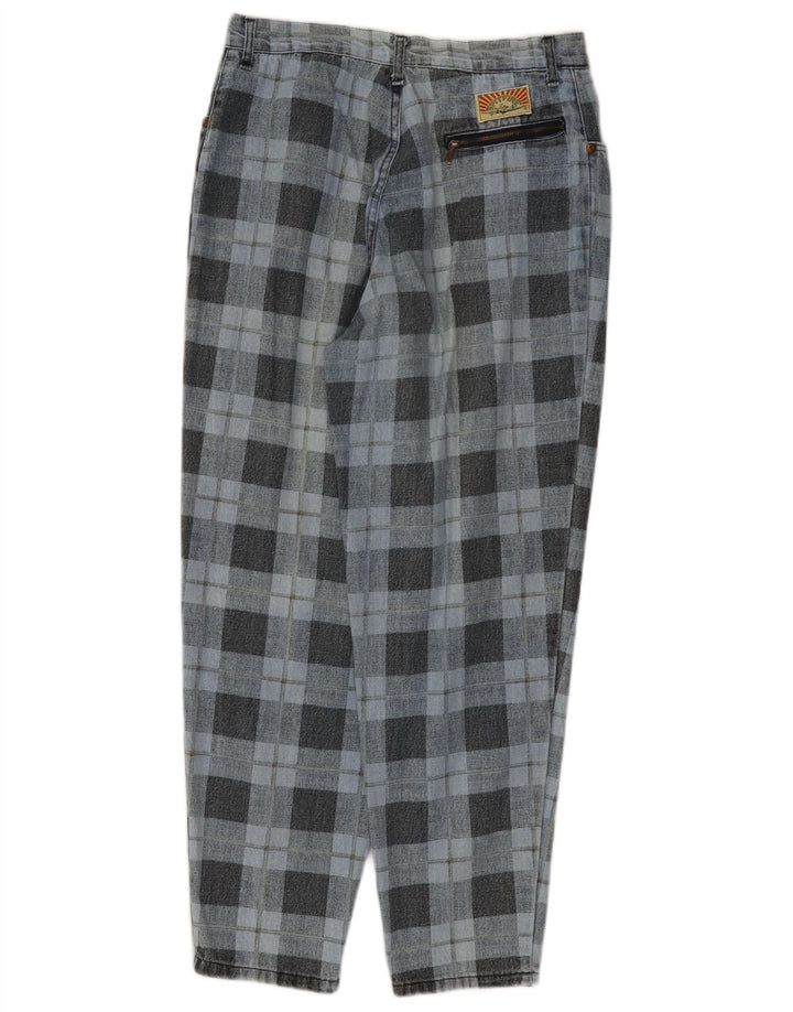 Jeans cônicos femininos SPITFIRE W34 L27 algodão xadrez azul