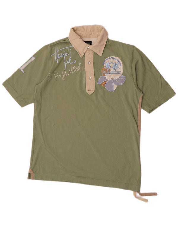 Camisa polo masculina gráfica La Martina algodão colorblock verde médio