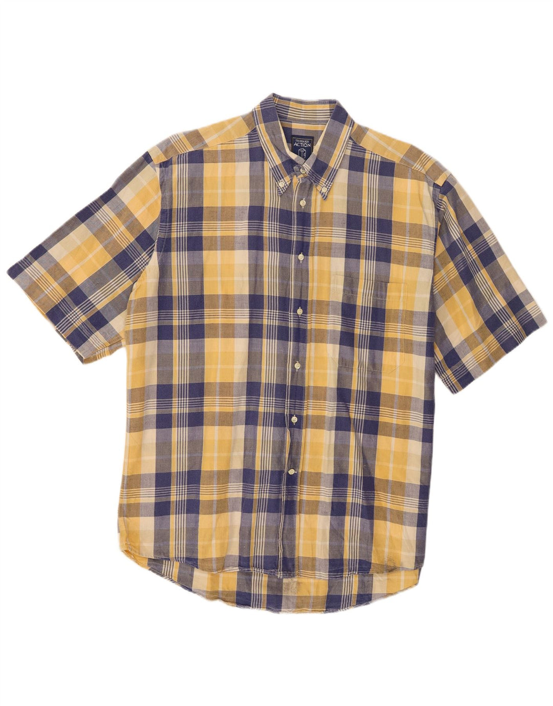 Trussardi Camisa masculina de manga curta grande xadrez azul