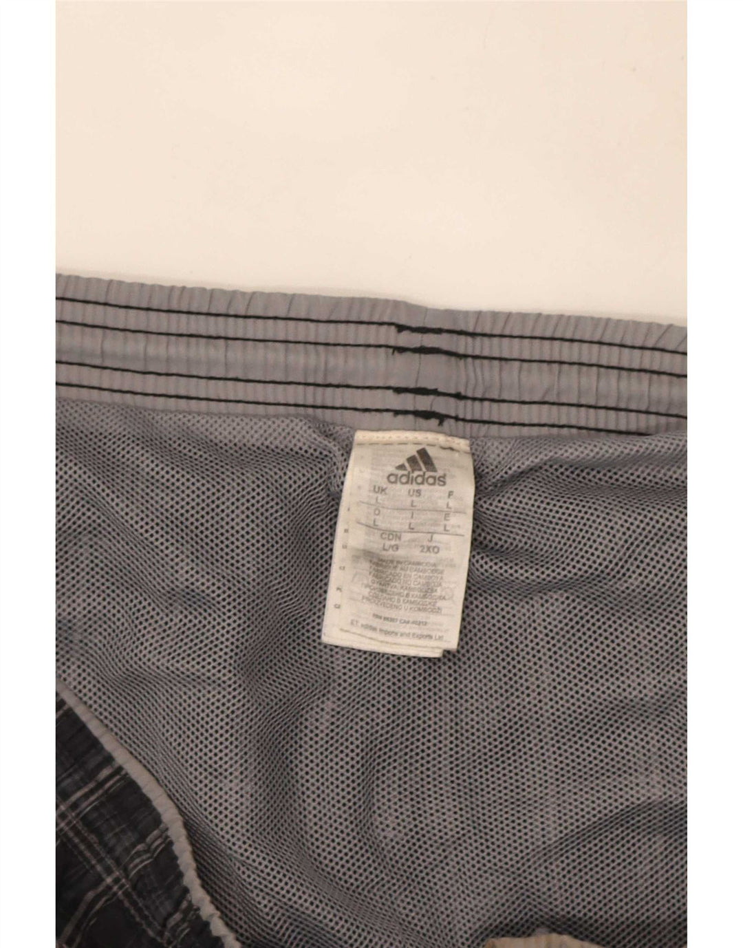 Shorts esportivos masculinos Adidas grande poliéster xadrez cinza