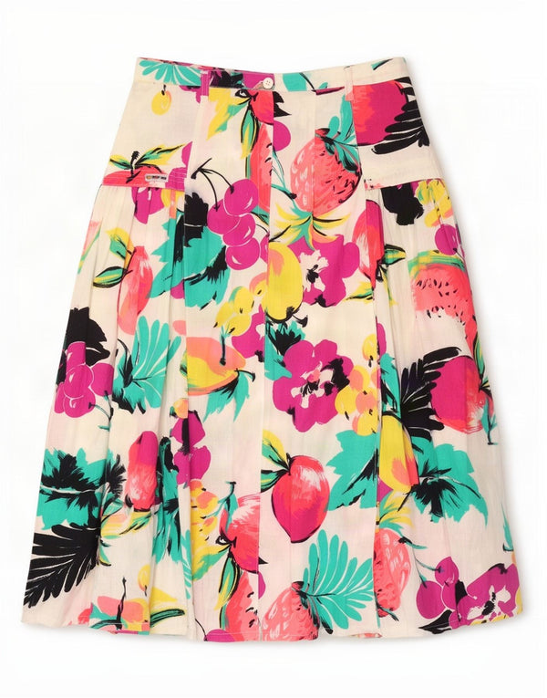 POP 84 saia feminina plissada linha A IT 44 médio W30 algodão floral branco