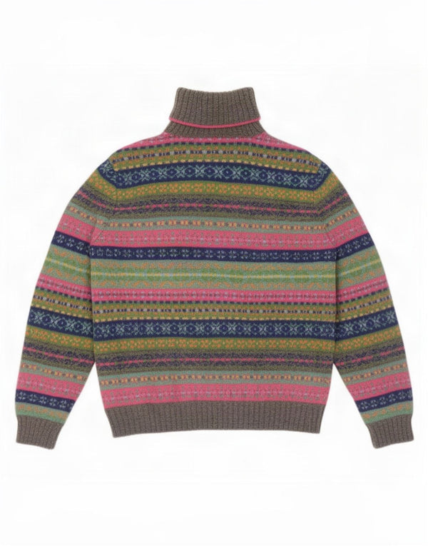 Benetton Womens Roll Neck Jumper Sweater UK 18 XL Multicoloured Fair Isle