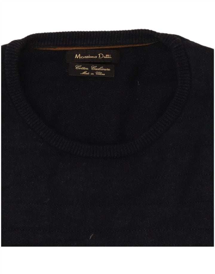 Suéter masculino Massimo Dutti com gola redonda, algodão azul marinho médio