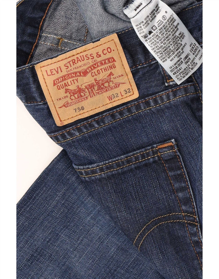Levi's Masculino 758 Distressed Straight Jeans W32 L32 Azul Marinho Algodão