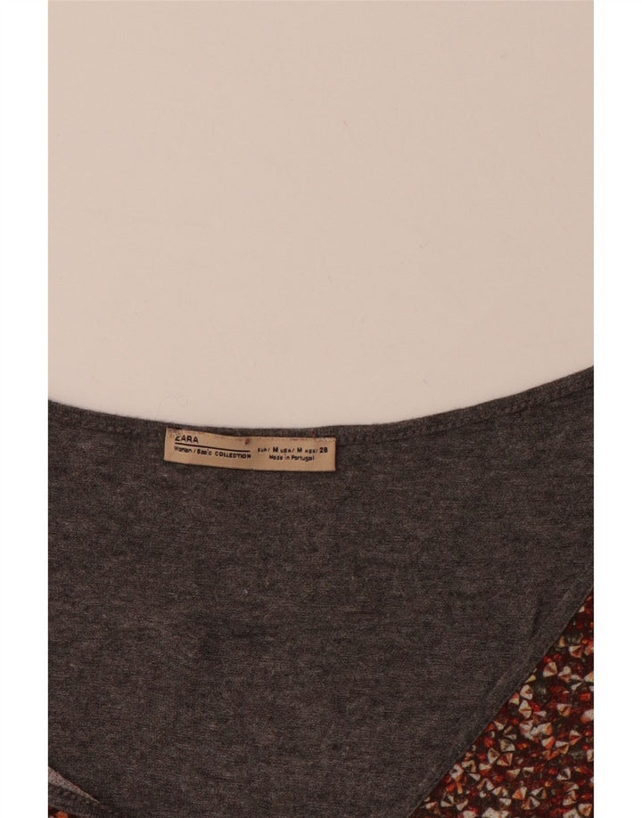 ZARA Top gráfico feminino manga comprida UK 14 patchwork cinza médio