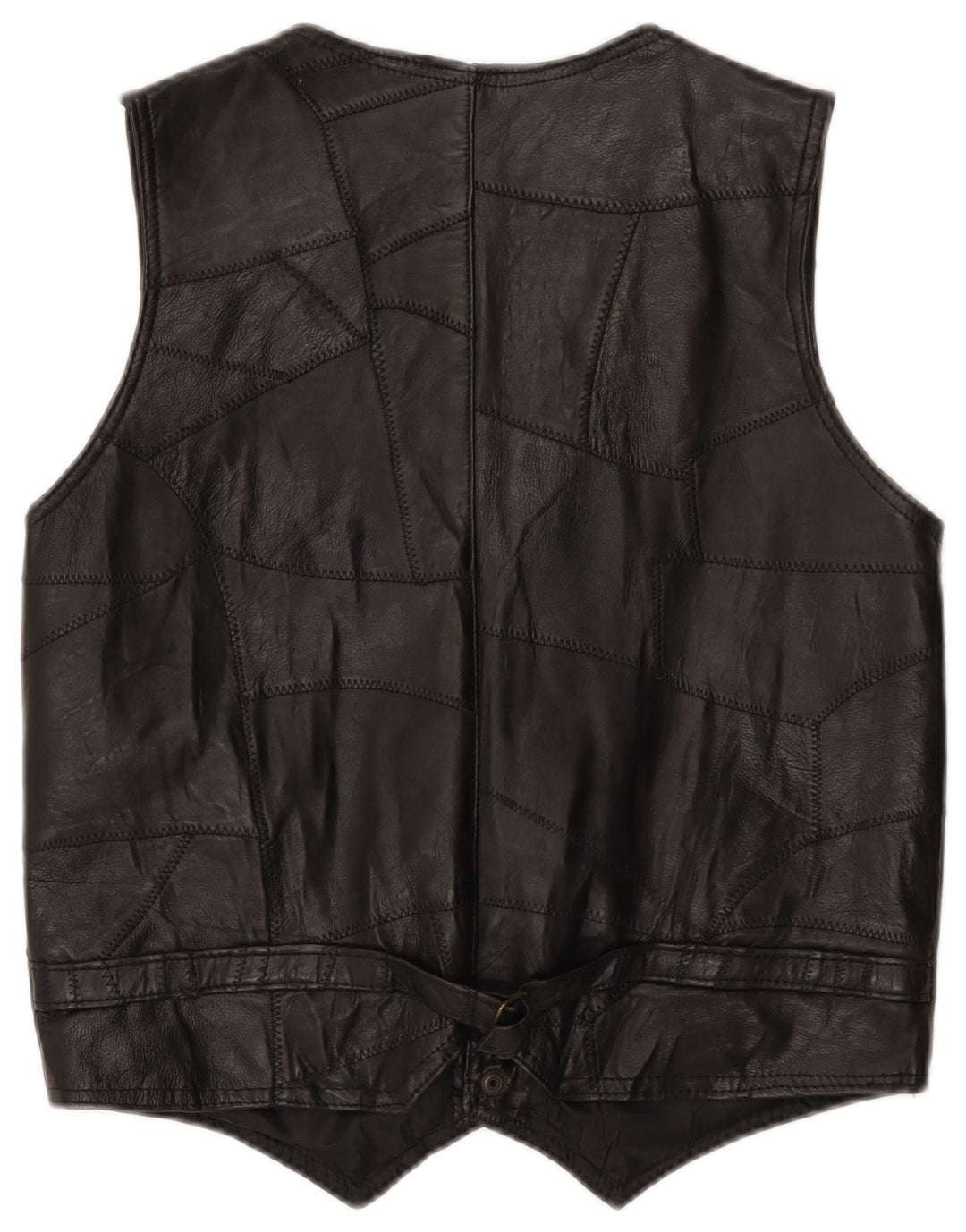 Colete de couro masculino vintage XL preto patchwork