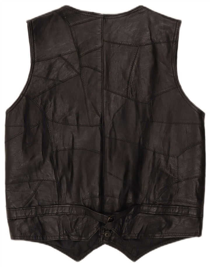 Colete de couro masculino vintage XL preto patchwork