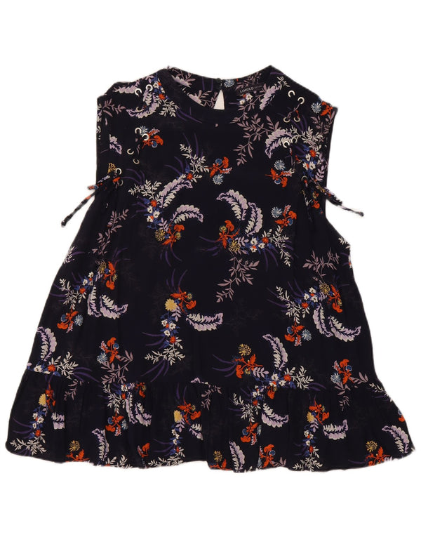 Blusa feminina sem mangas Marks & Spencer Reino Unido 18 XL azul marinho floral