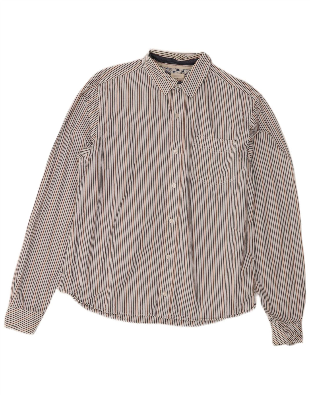 White Stuff Camisa masculina clássica de ajuste pequeno algodão listrado multicolorido