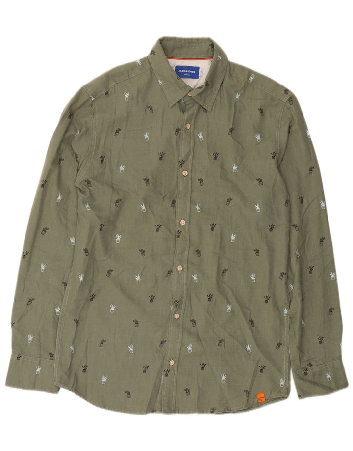 Camisa masculina JACK & JONES algodão manchado verde médio
